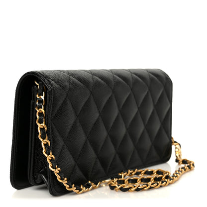 Chanel Caviar Quilted Camellia Clutch With Chain Black 3 of 12