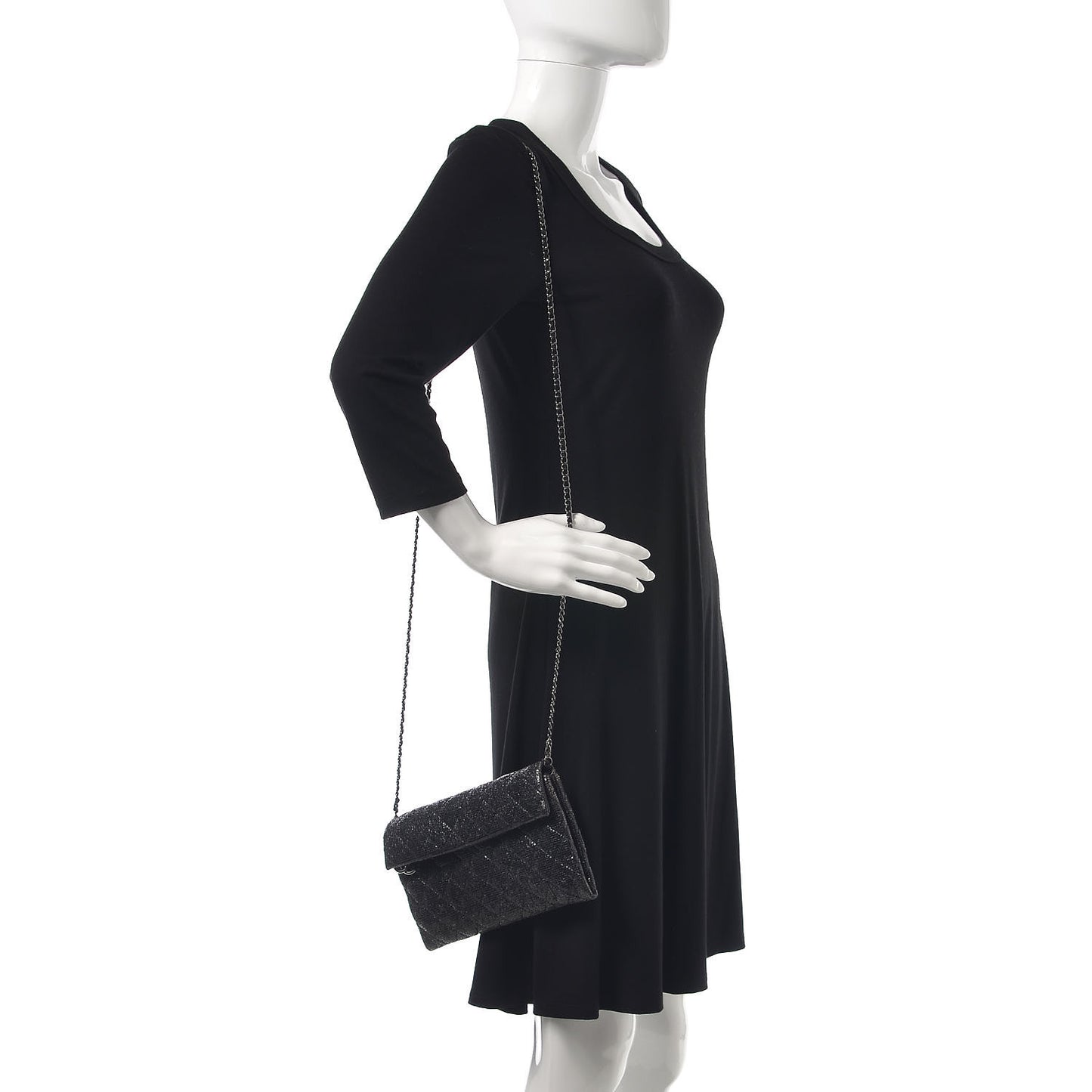 Iridescent Vinyl Quilted Clutch With Chain Black