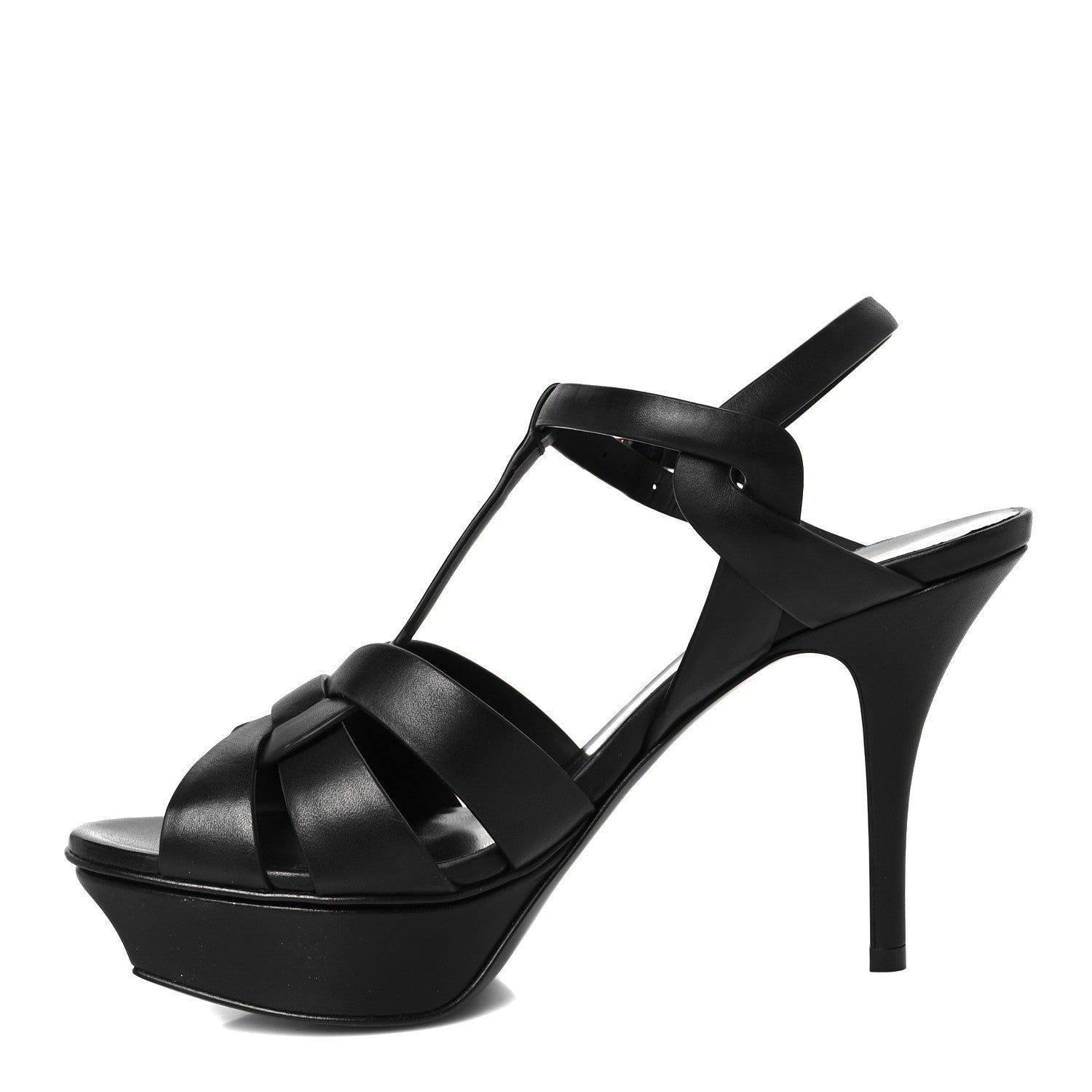 Saint Laurent Calfskin Tribute 75 Platform Sandals 37.5 Black 1 of 10