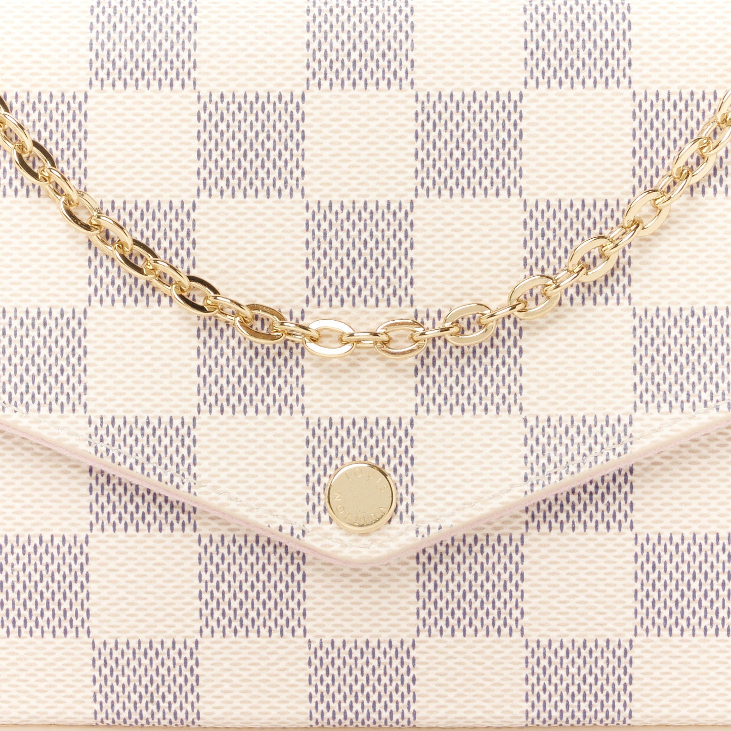 Damier Azur Pochette Felicie Chain Wallet Rose Ballerine