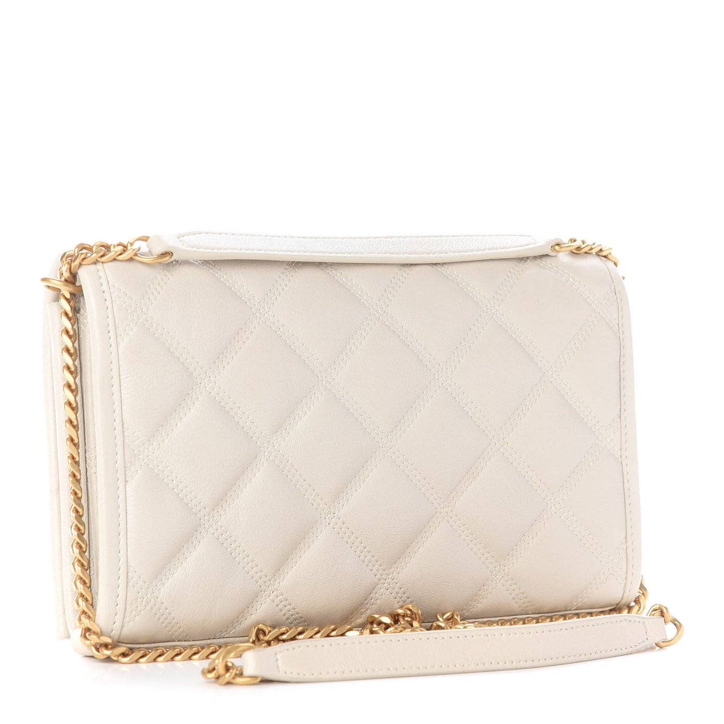 Lambskin Diamond Quilted Becky Chain Wallet Blanc Vintage