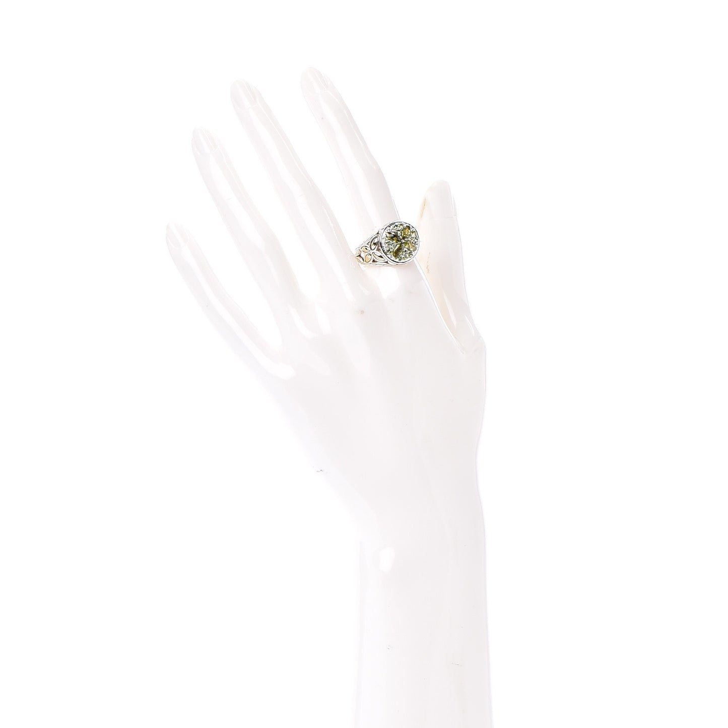 Sterling Silver 18K Yellow Gold Peridot Tsavorite Batu Kawung Ring 57 8