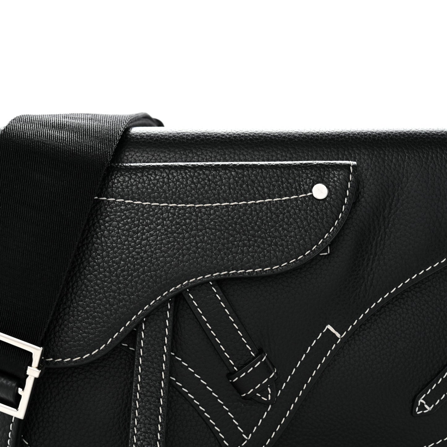 X KAWS Grained Calfskin Saddle Pouch Black