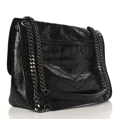 Saint Laurent Crinkled Calfskin Matelasse Monogram Medium Niki Chain Satchel Black 3 of 8