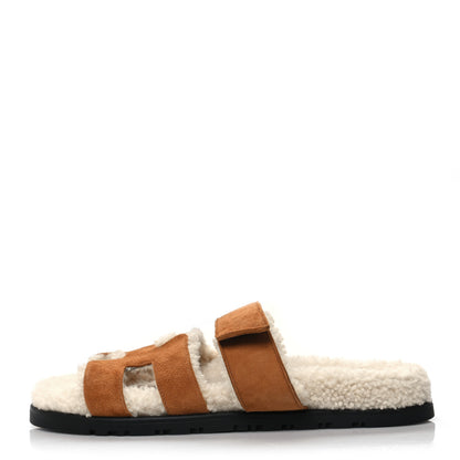 Hermes Suede Goatskin Woolskin Womens Chypre Sandals 36 Naturel Ecru 1 of 8