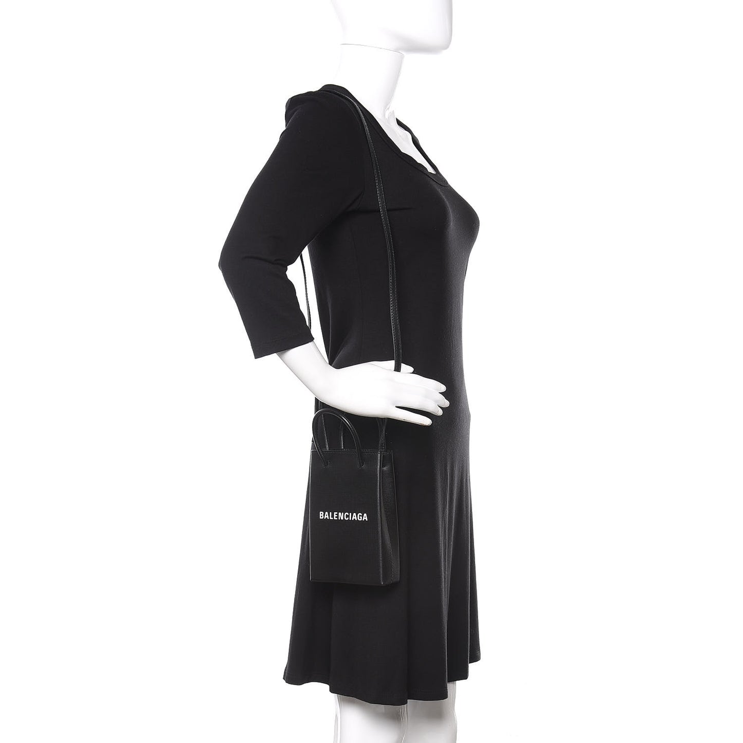 Squared Calfskin Logo Shopping Phone Holder Bag Black