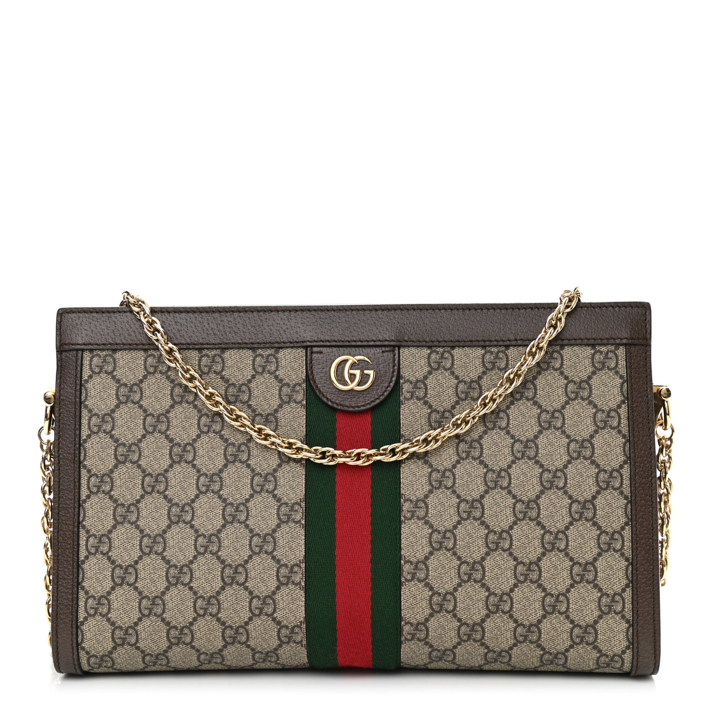 GG Supreme Monogram Web Medium Ophidia Chain Shoulder Bag Brown