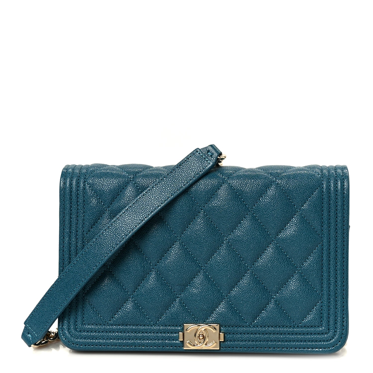 Chanel Caviar Quilted Boy Wallet On Chain WOC Blue 1 of 11