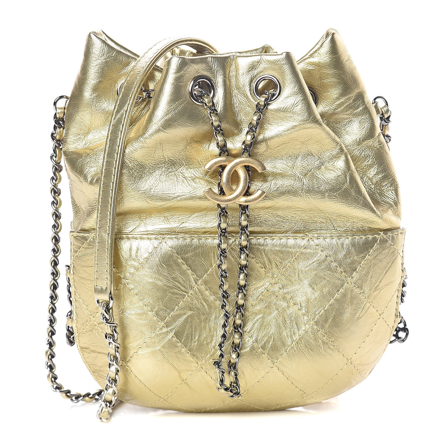 Chanel Metallic Aged Calfskin Quilted Small Gabrielle Bucket Gold 1 of 10