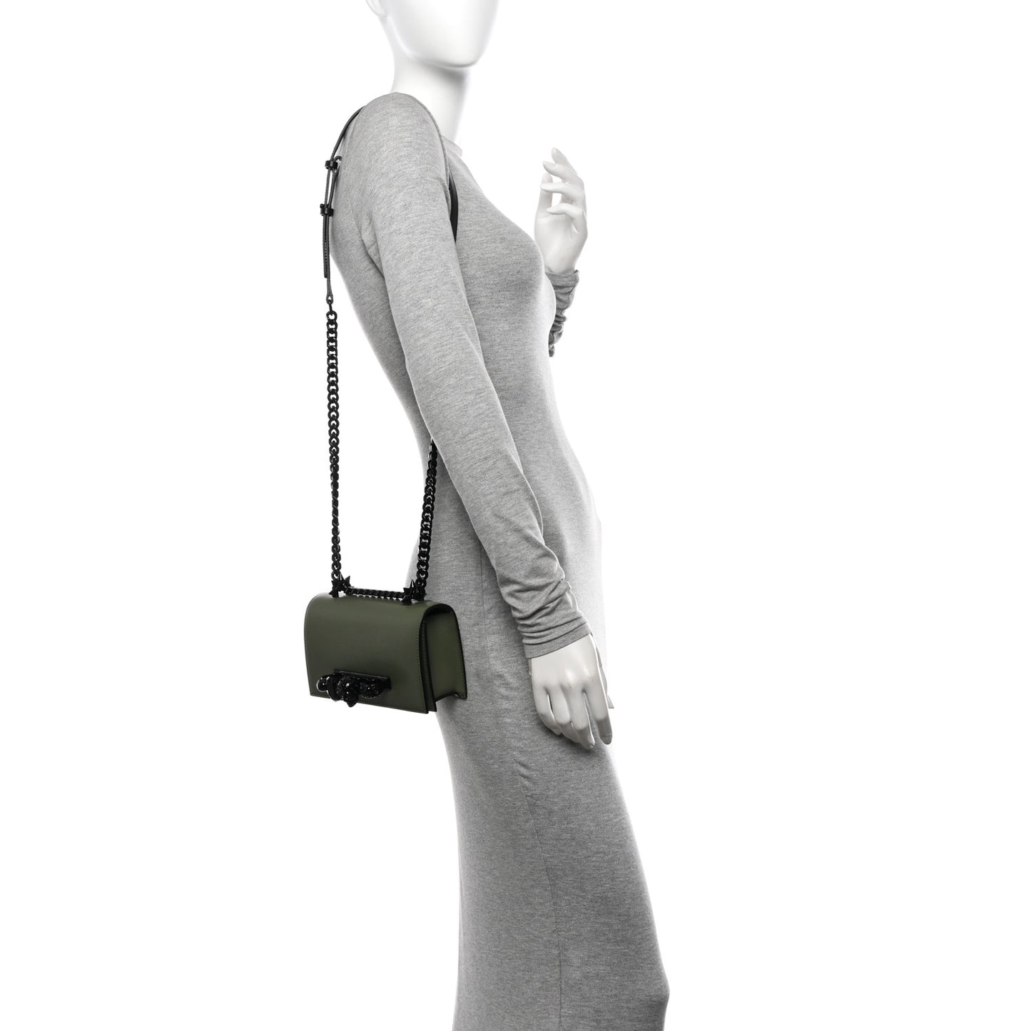 Calfskin Mini Jeweled Knuckle Satchel Khaki Green