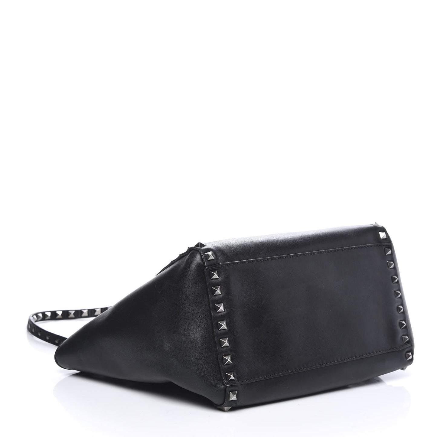 Vitello Small Rockstud Double Handle Tote Black