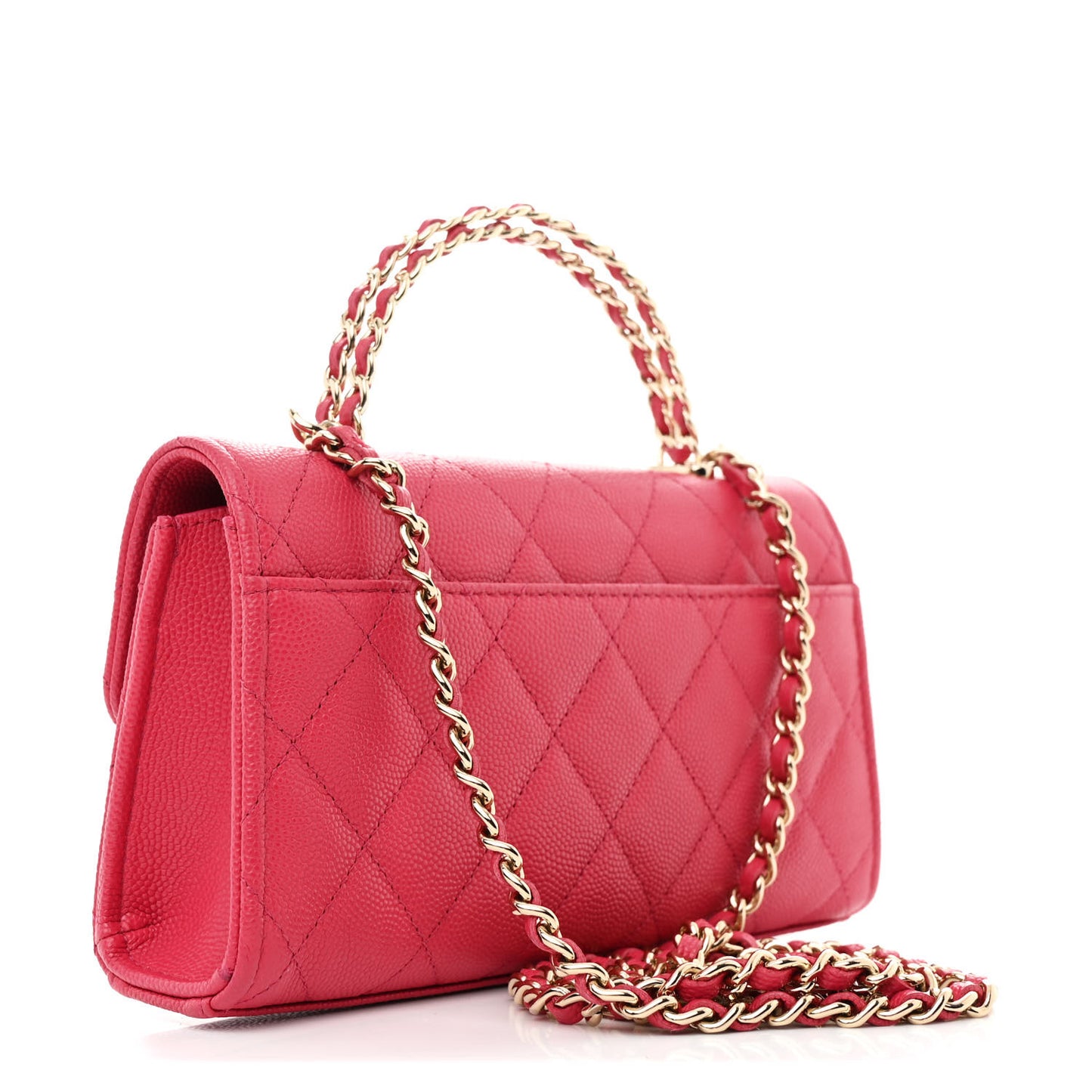 Caviar Quilted Chain Top Handle Phone Holder With Chain Dark Pink