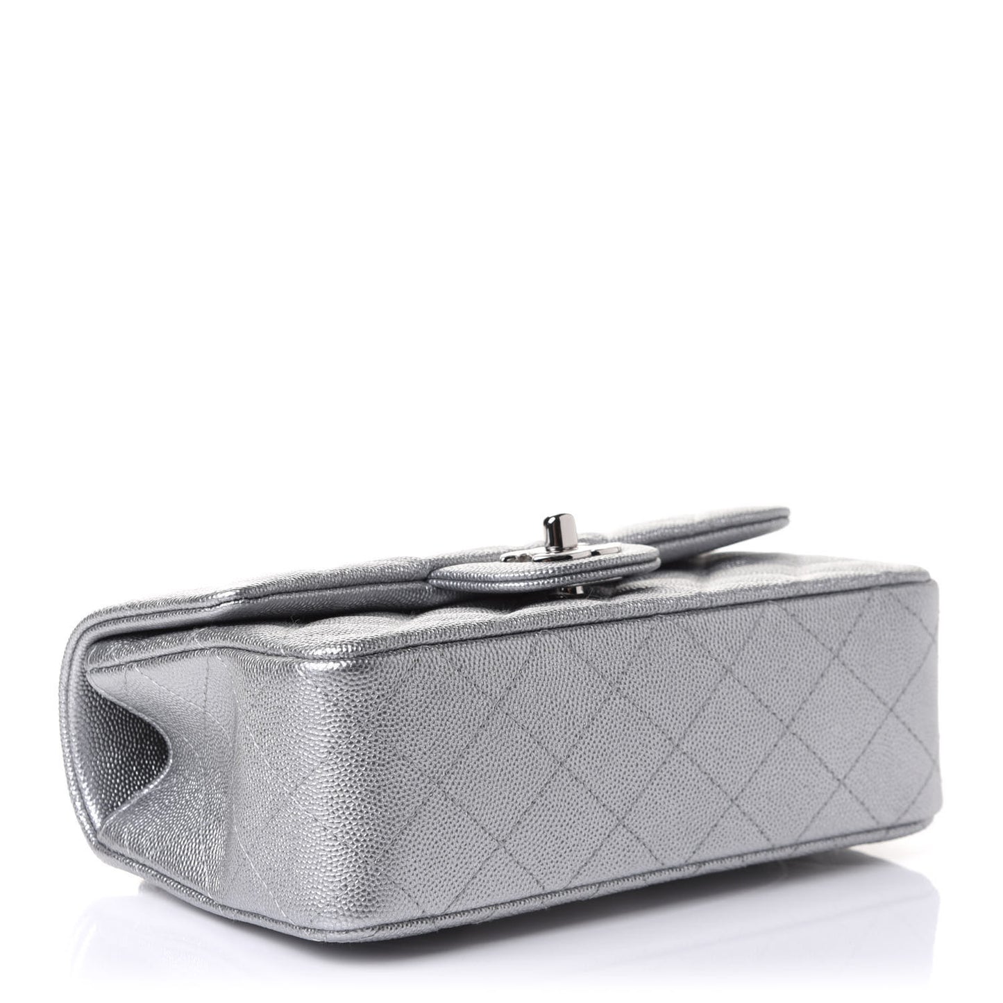 Metallic Caviar Quilted Mini Top Handle Rectangular Flap Silver