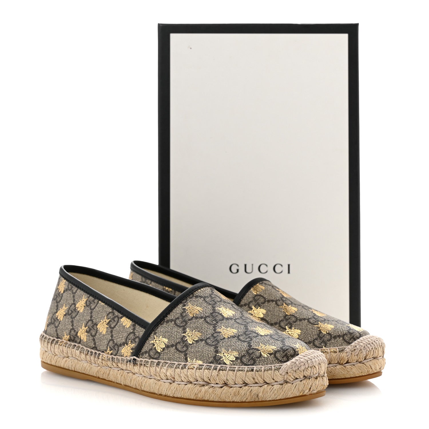 Gucci GG Supreme Monogram Bees Espadrille Flats 38 Beige Ebony Oro Black 9 of 9