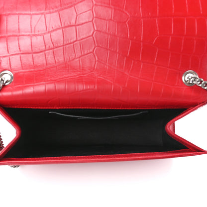 Saint Laurent Calfskin Crocodile Embossed Medium Classic Monogram Kate Tassel Satchel New Red 5 of 11