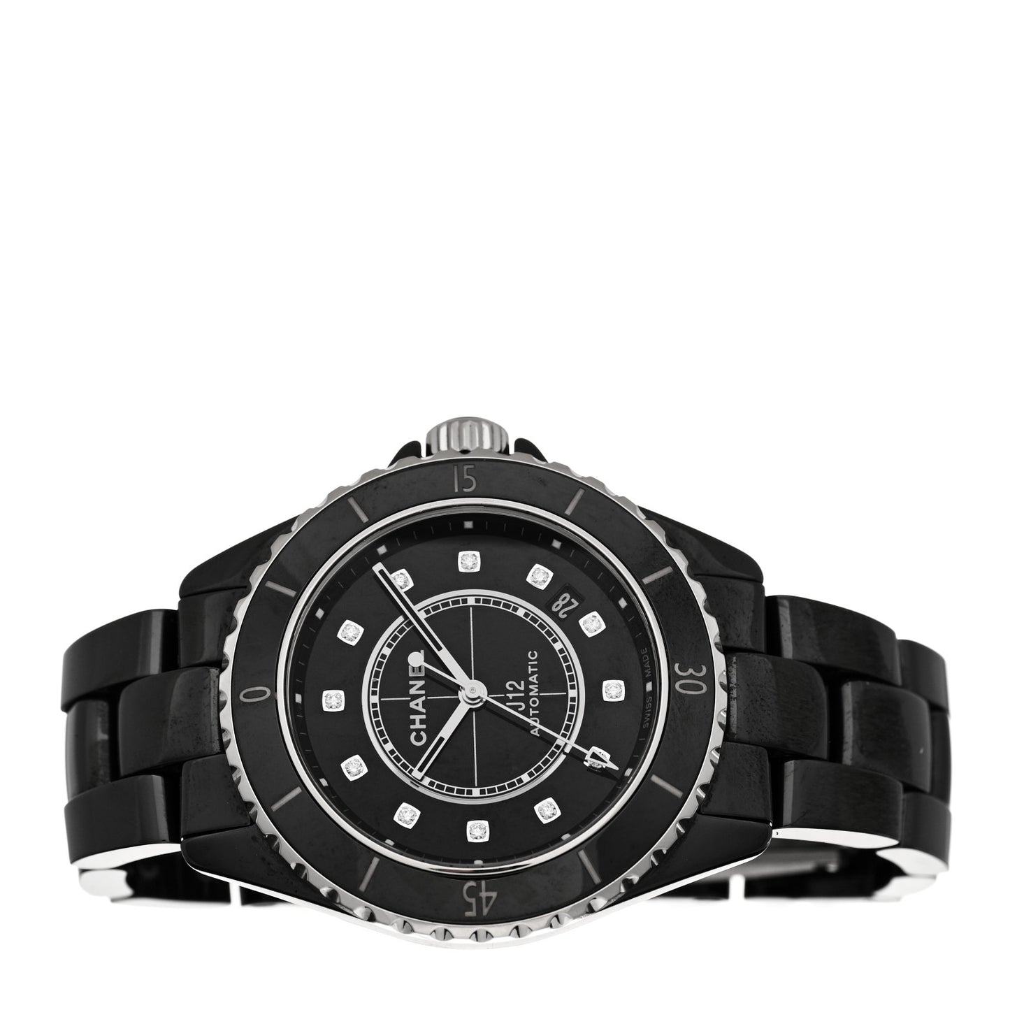 Stainless Steel Ceramic Diamond 38mm J12 Automatic Watch Black