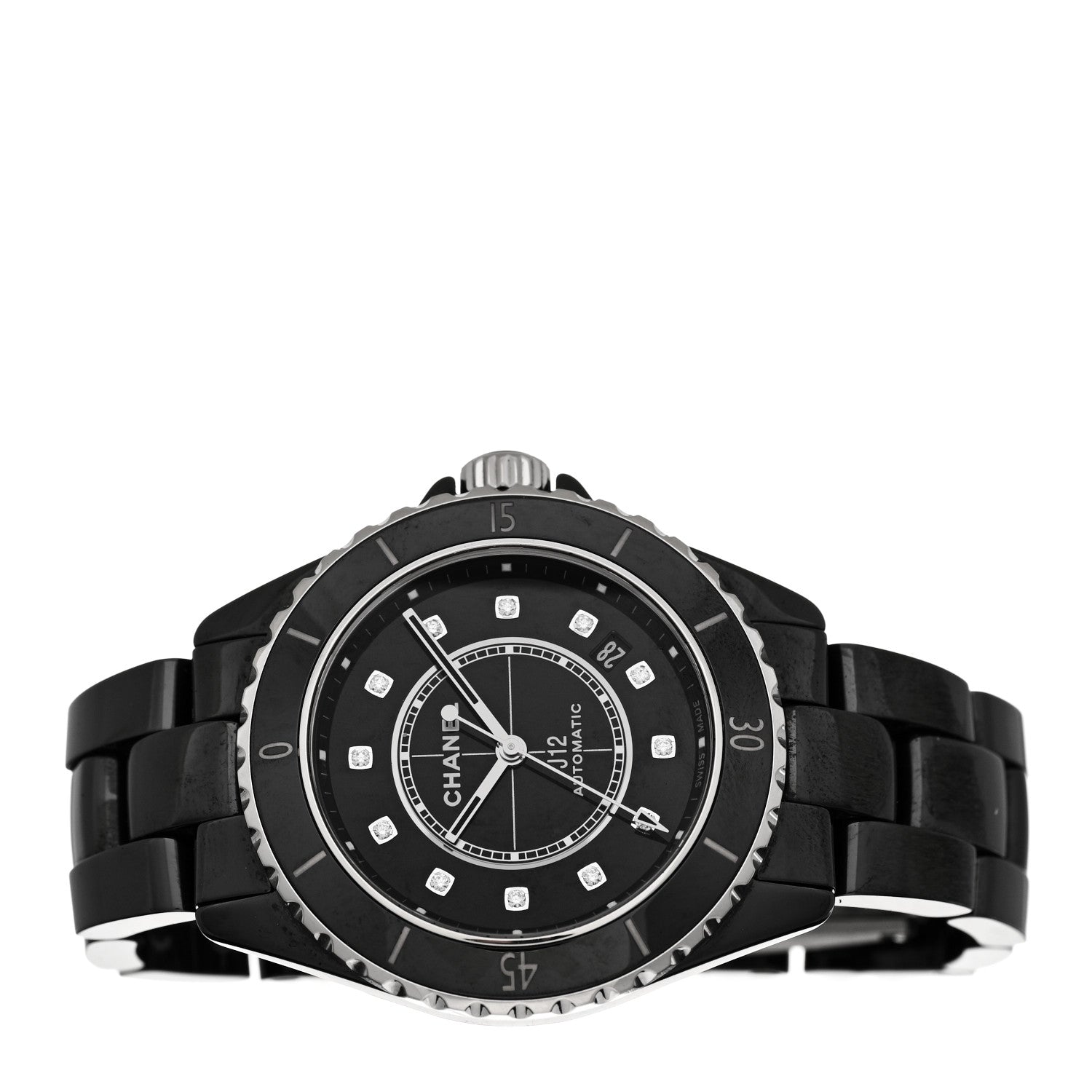 Chanel Stainless Steel Ceramic Diamond 38mm J12 Automatic Watch Black 2 of 5