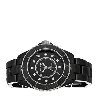 Chanel Stainless Steel Ceramic Diamond 38mm J12 Automatic Watch Black 2 of 5