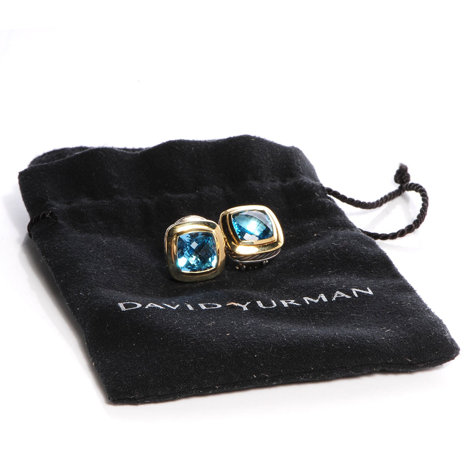 David Yurman Sterling Silver 18K Yellow Gold Blue Topaz 11mm Albion Earrings 5 of 5