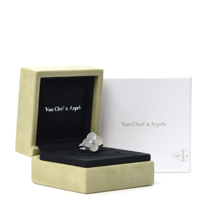Van Cleef & Arpels 18K White Gold Diamond Mother of Pearl Vintage Alhambra Ring 50 5.25 7 of 7