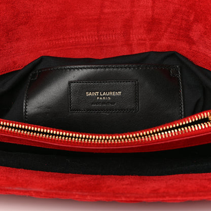 Saint Laurent Suede Mixed Matelasse Triquilt Large Monogram Envelope Satchel Red 6 of 18