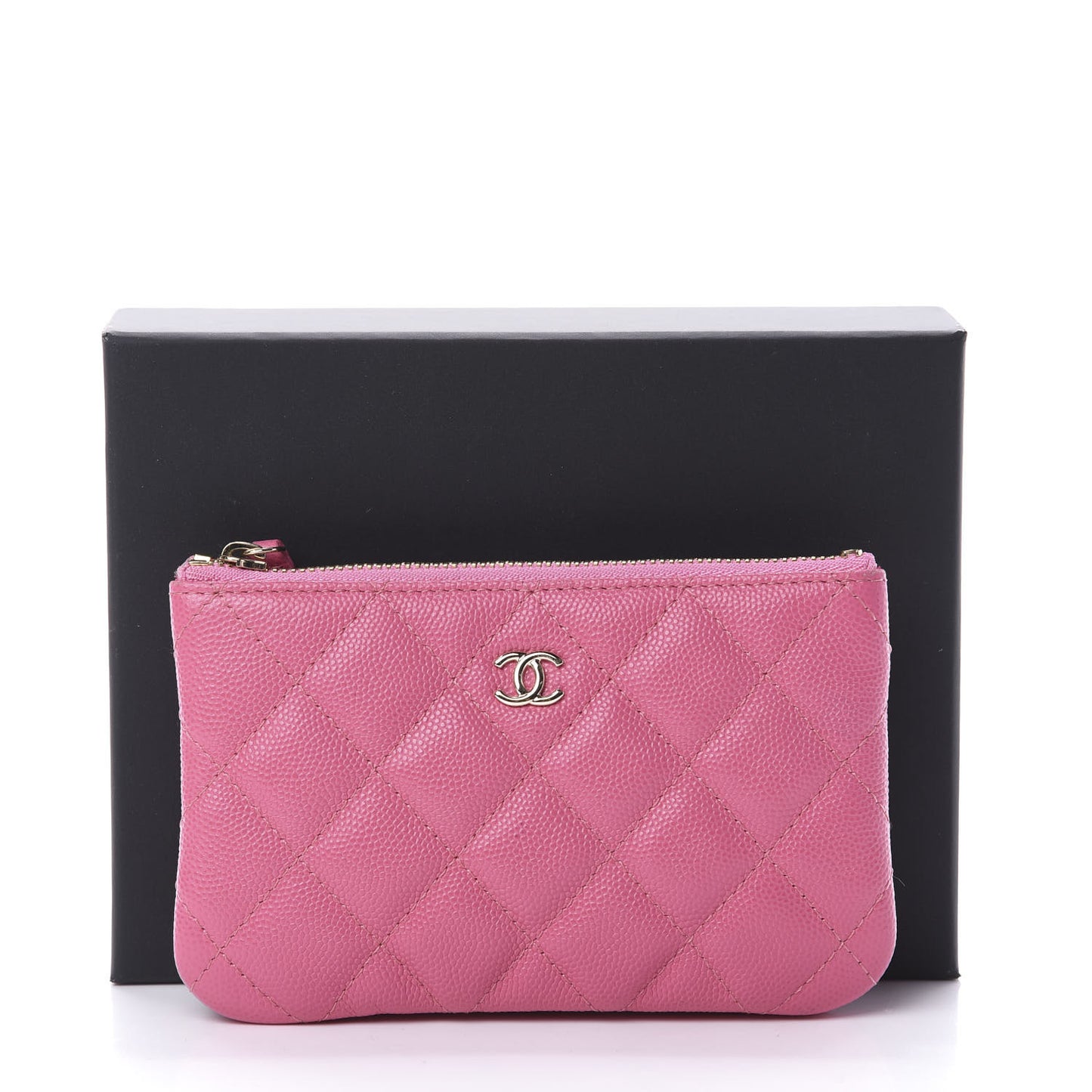 Shiny Caviar Quilted Small Cosmetic Case Pink