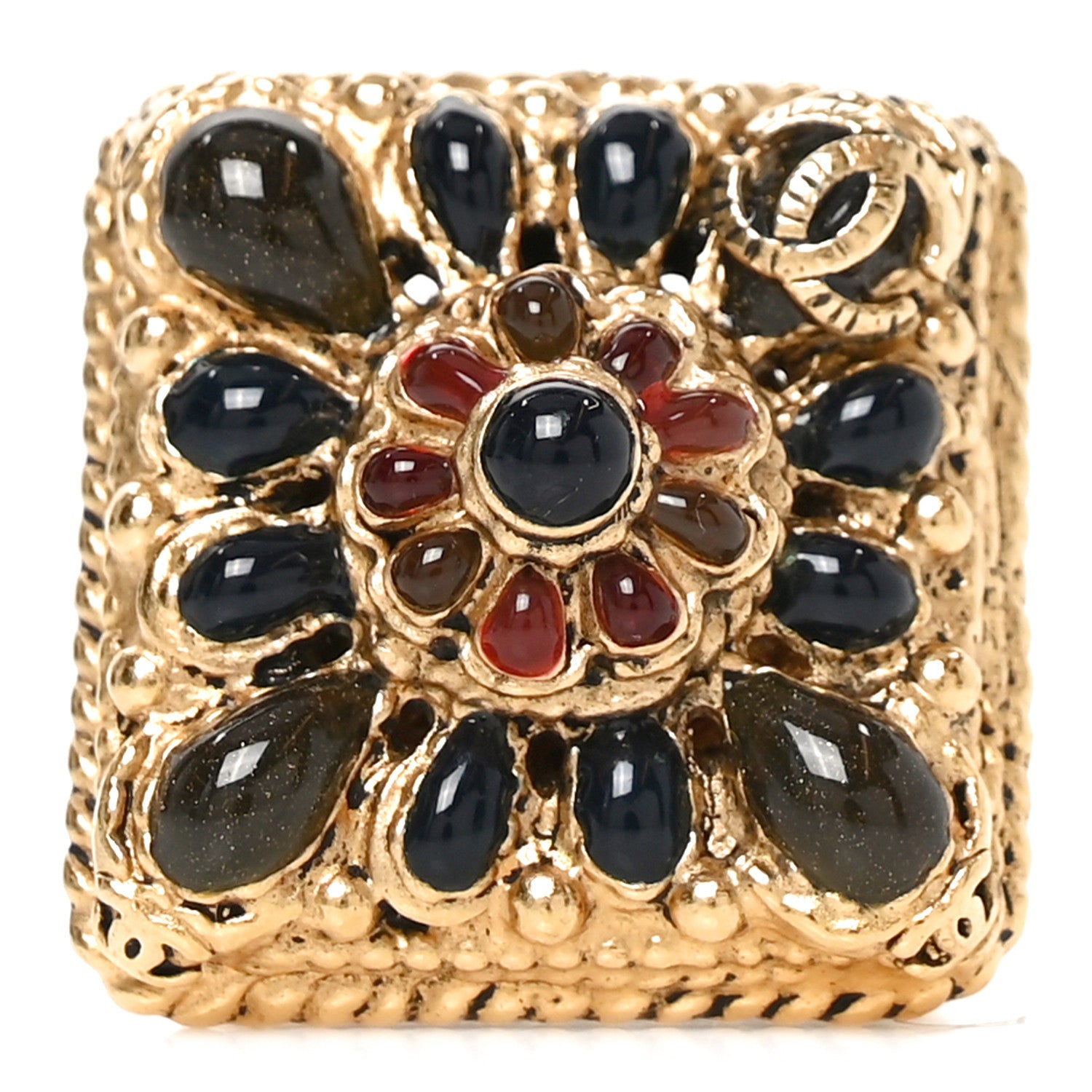 Chanel Enamel Gripoix CC Ring 52 6 Gold Burgundy 1 of 5