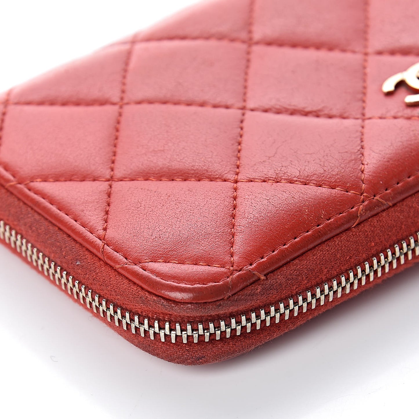 Lambskin Quilted Small Zip Around Wallet Red