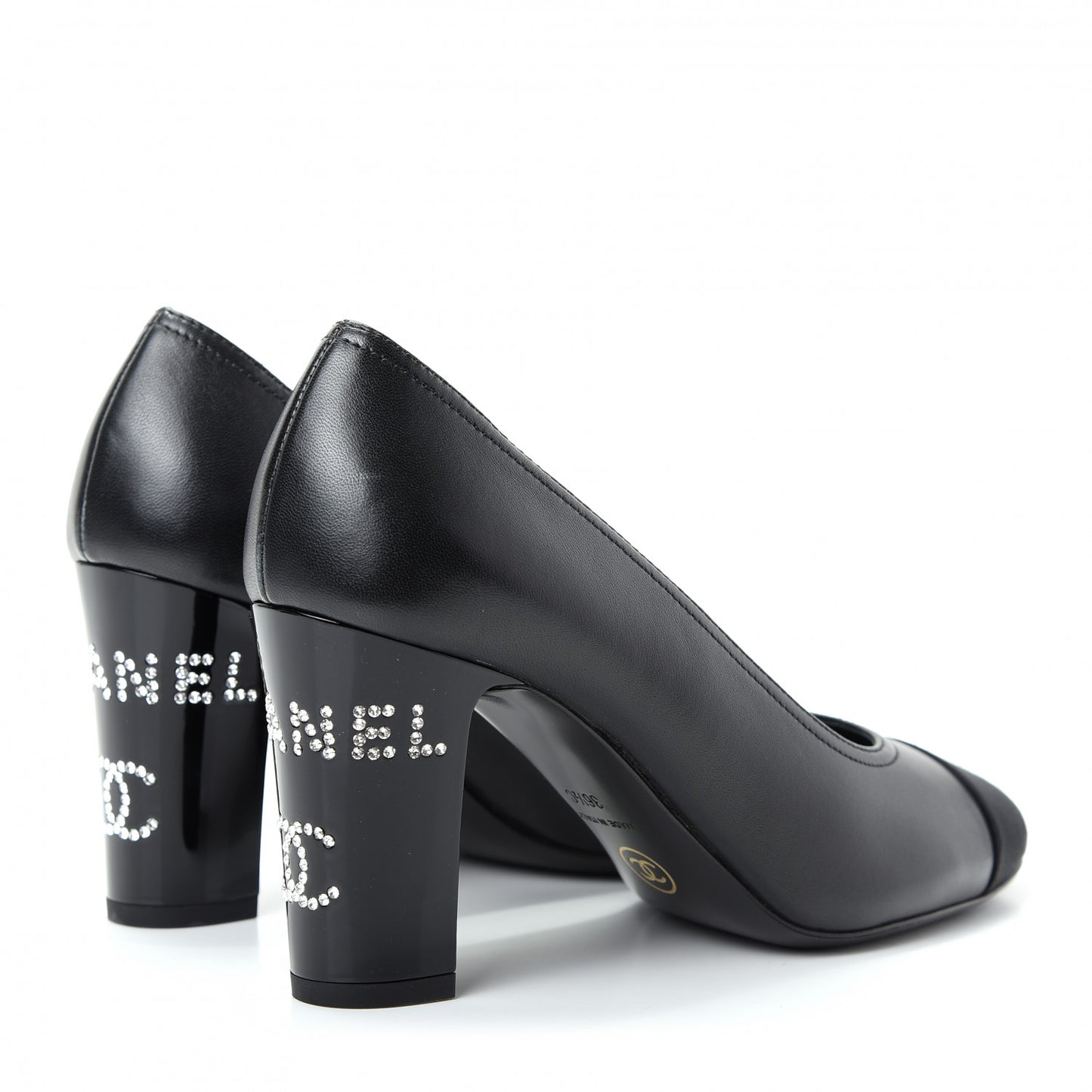 Calfskin Grosgrain Crystal Cap Toe Logo Pumps 36.5 Black