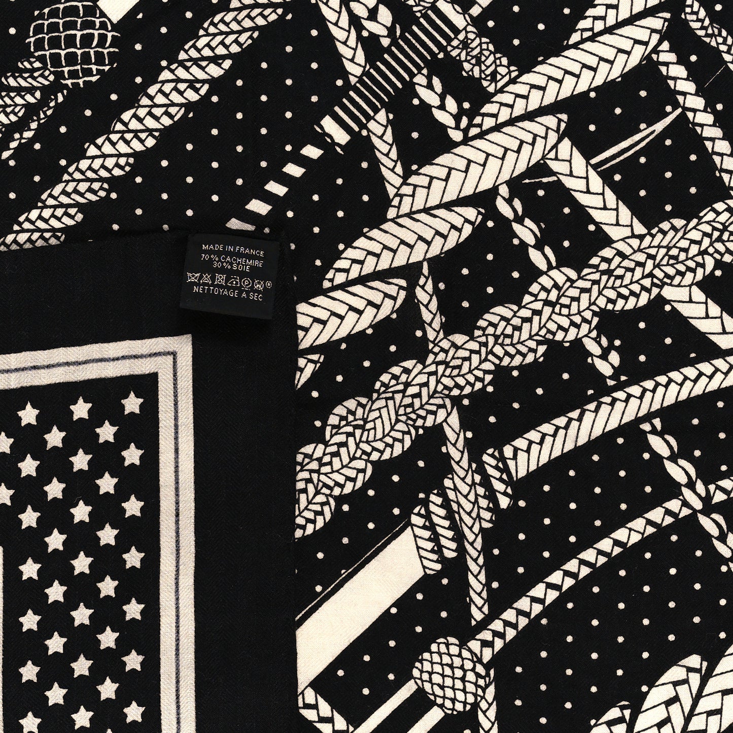 Silk Cashmere Fouets Et Badines Bandana Shawl 140 White Black