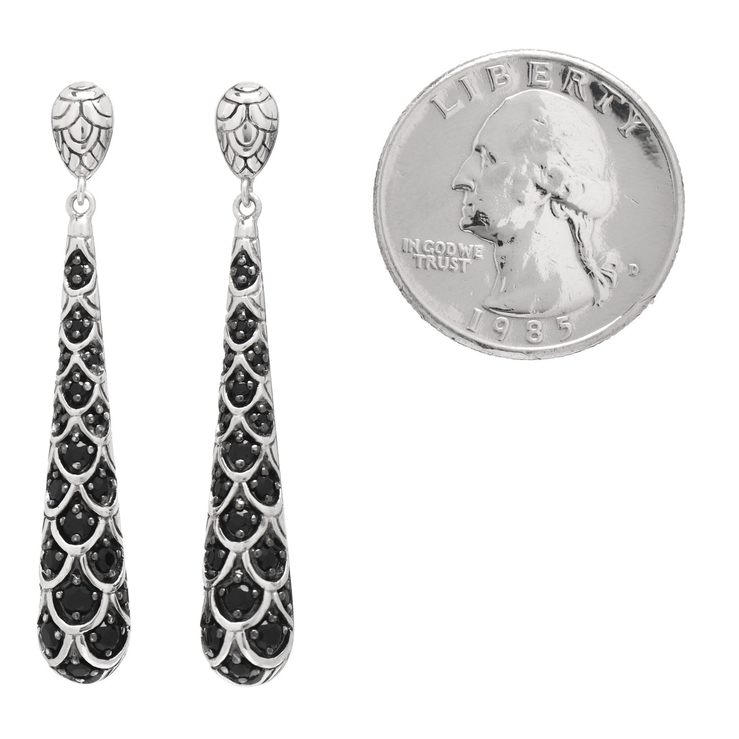 Sterling Silver Black Sapphire Naga Lava Drop Earrings