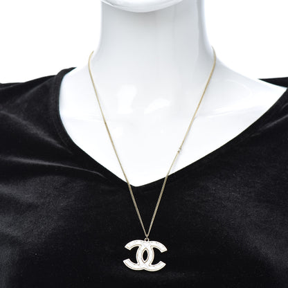 Chanel Metal Quilted CC Pendant Necklace Gold White 2 of 4