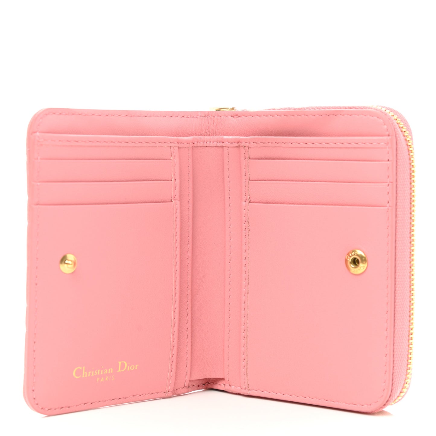 Grained Calfskin Supple Cannage Caro Compact Zipped Wallet Pink