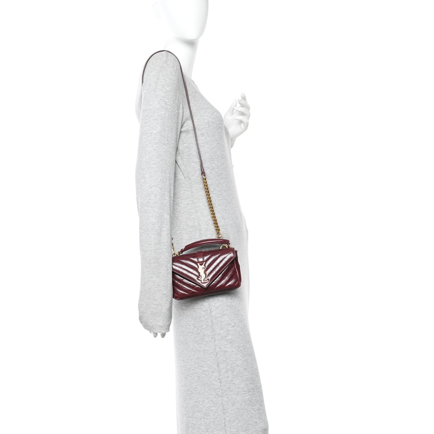 Shiny Calfskin Matelasse Chevron Monogram Mini College Bag Deep Hot Wine