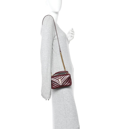 Saint Laurent Shiny Calfskin Matelasse Chevron Monogram Mini College Bag Deep Hot Wine 2 of 11