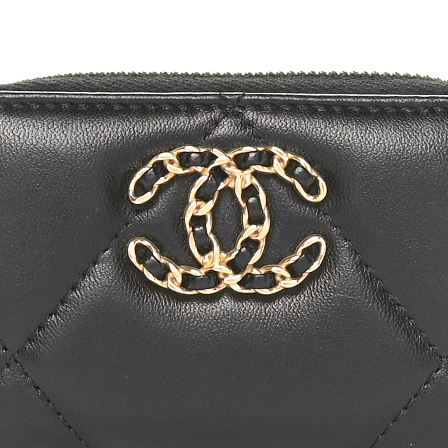 Lambskin Quilted Chanel 19 Zip Around Coin Purse Wallet Black