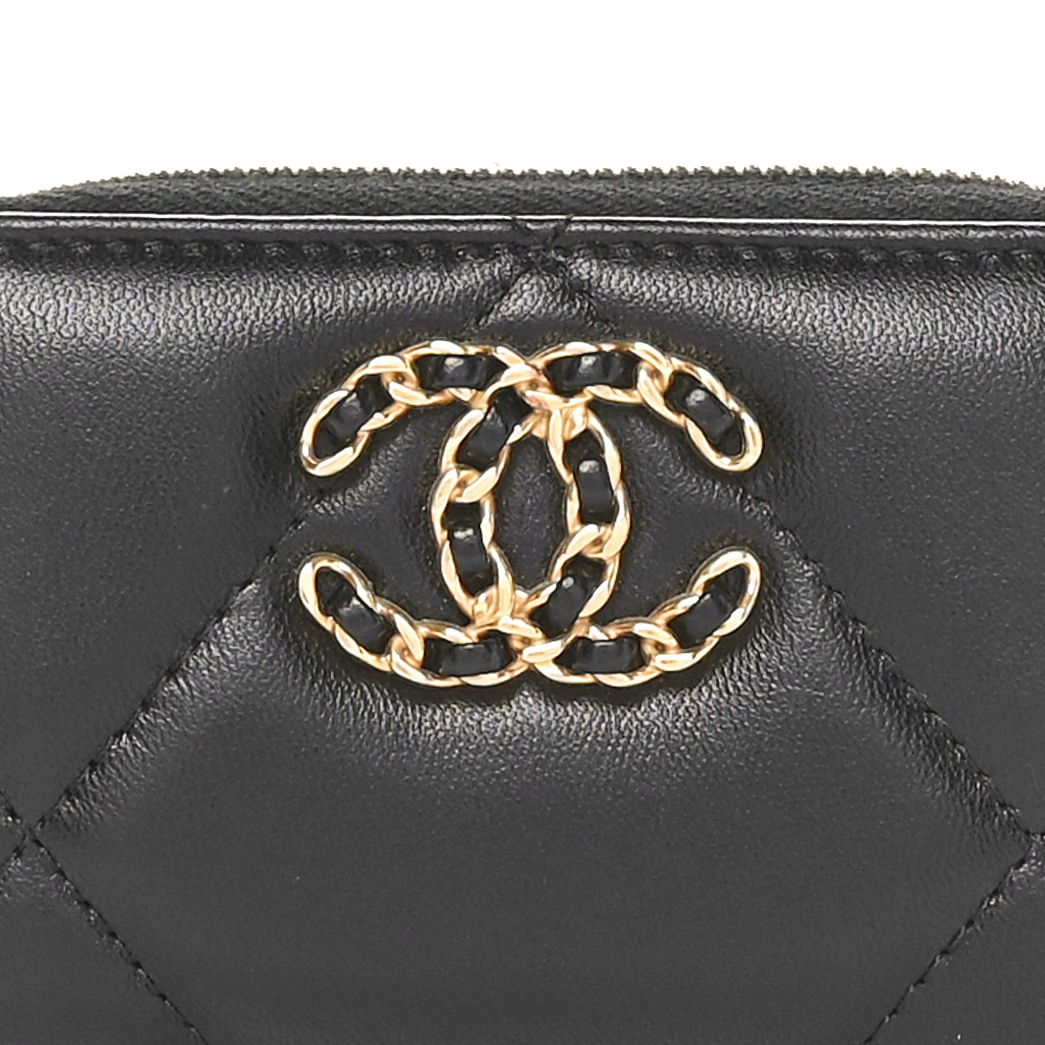 Chanel Lambskin Quilted Chanel 19 Zip Around Coin Purse Wallet Black 8 of 8