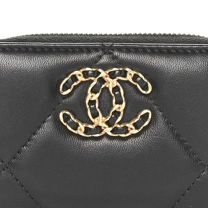 Chanel Lambskin Quilted Chanel 19 Zip Around Coin Purse Wallet Black 8 of 8