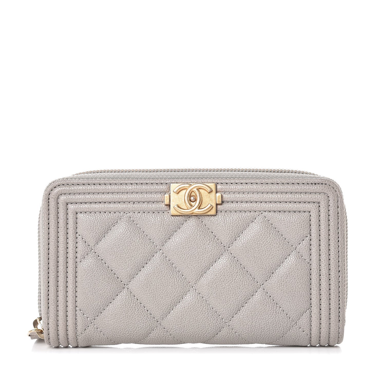 Caviar Quilted Small Boy Zip Around Wallet Grey