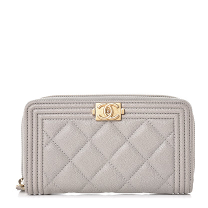 Chanel Caviar Quilted Small Boy Zip Around Wallet Grey 1 of 8