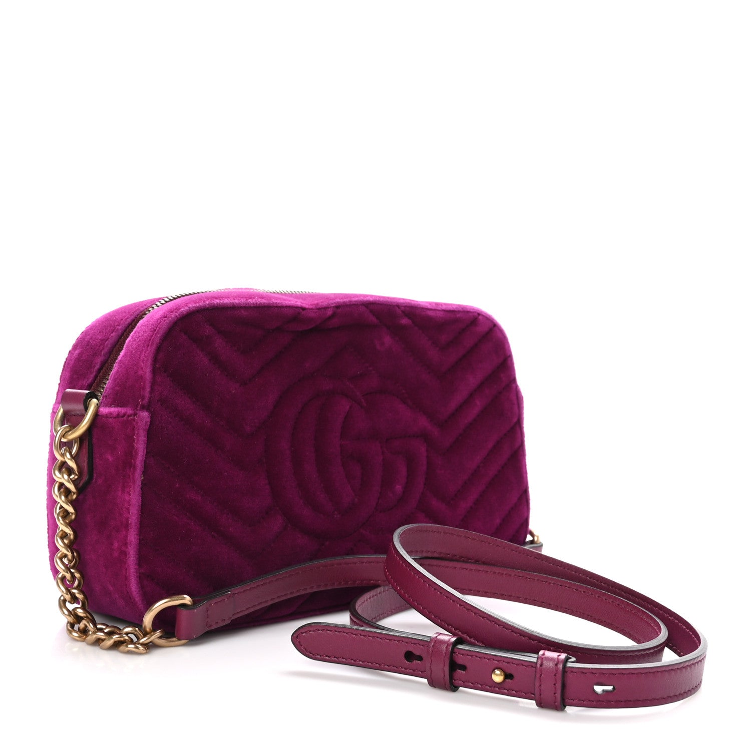 Gucci Velvet Matelasse Small GG Marmont Chain Shoulder Bag Cyclamen 2 of 9