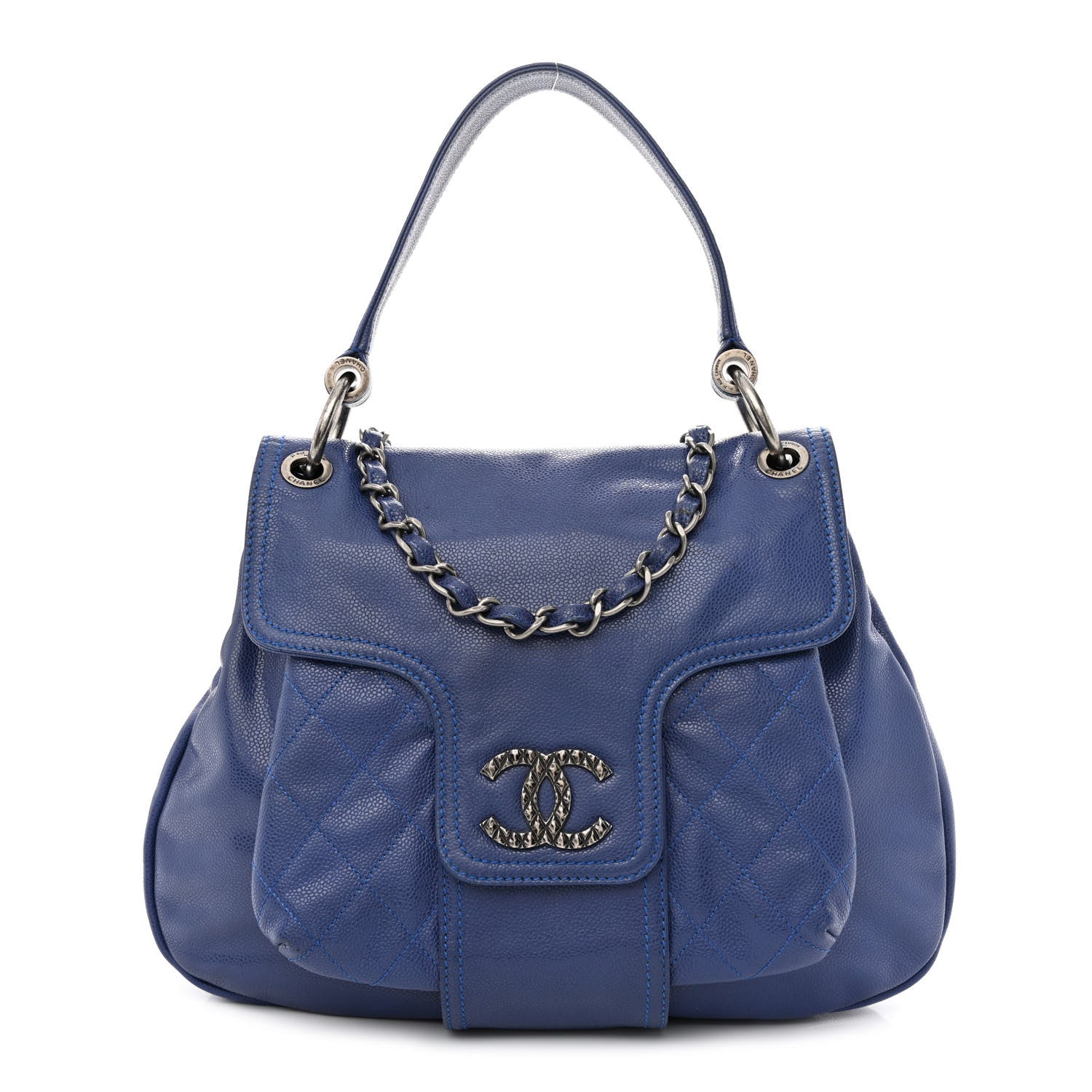 Chanel Glazed Caviar Coco Rider Flap Hobo Navy Blue 1 of 12