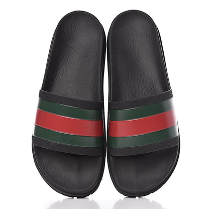 Gucci Rubber Web Mens Lug Sole Slide Sandals 10 Black Green Red 5 of 7