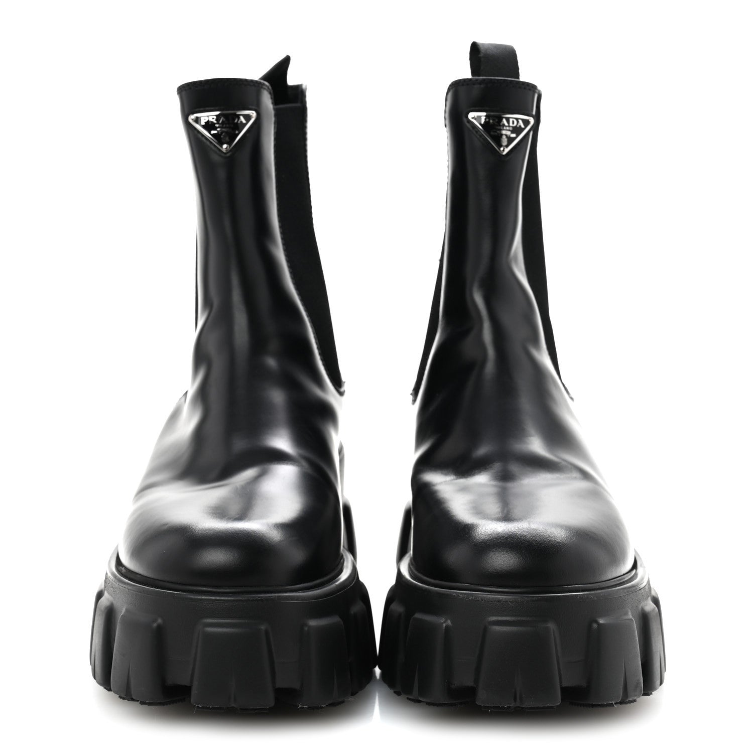 Prada Spazzolato Rois Triangle Monolith Chelsea 55mm Boots 40.5 Black 3 of 10