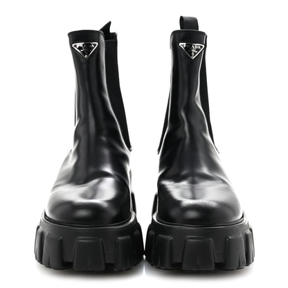 Prada Spazzolato Rois Triangle Monolith Chelsea 55mm Boots 40.5 Black 3 of 10