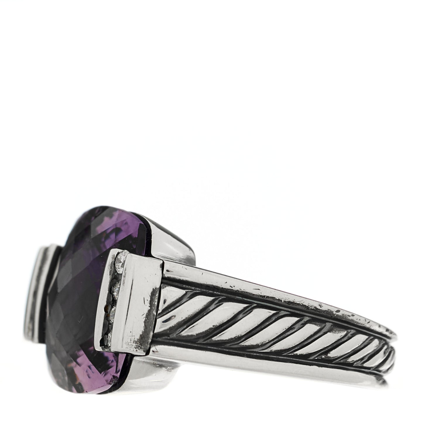 Sterling Silver Diamond Amethsyt 15mm Deco Ring 55 7.25