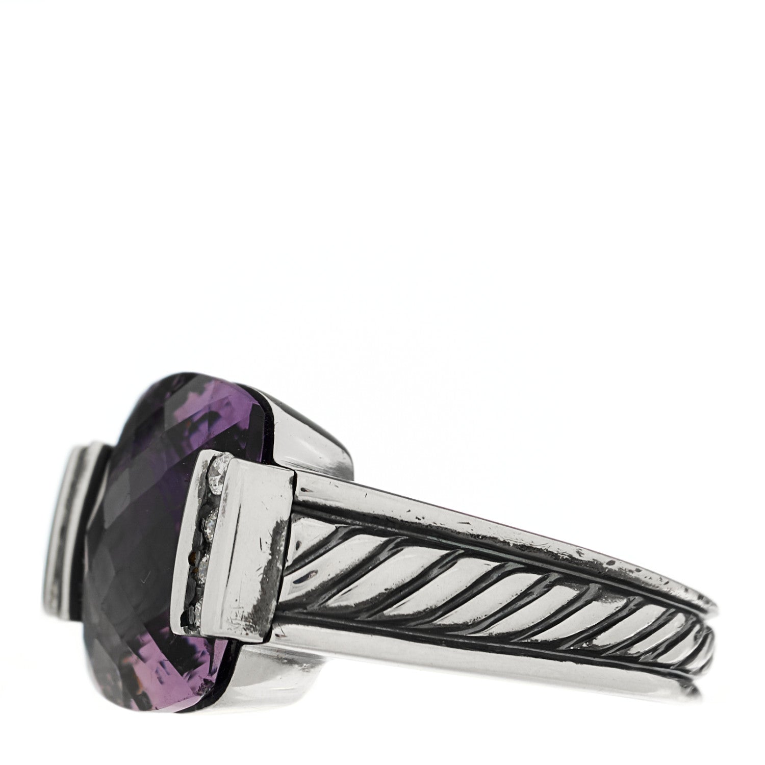 David Yurman Sterling Silver Diamond Amethsyt 15mm Deco Ring 55 7.25 3 of 5