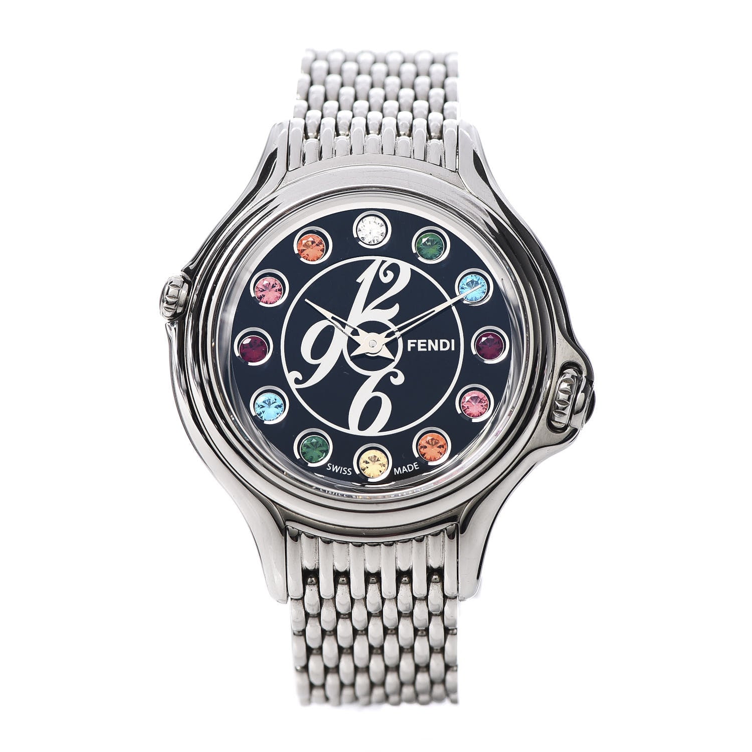 Fendi Stainless Steel Diamond Topaz 38mm Crazy Carats Quartz Watch Black 1 of 8