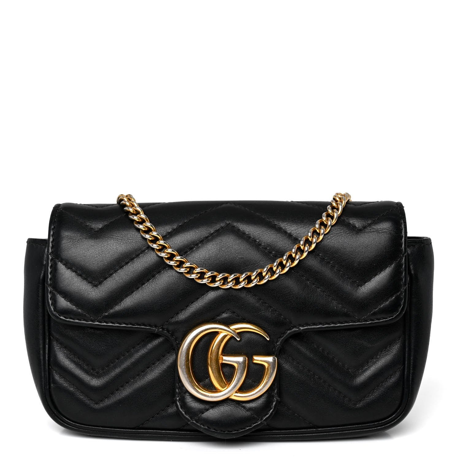 Gucci Calfskin Matelasse Super Mini GG Marmont Shoulder Bag Black 1 of 10