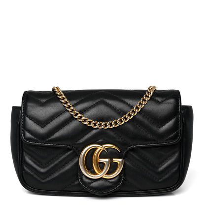 Gucci Calfskin Matelasse Super Mini GG Marmont Shoulder Bag Black 1 of 10